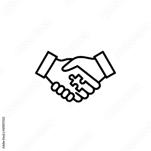 Partnership agreement handshake with puzzle piece vector icon for business collaboration and success concept