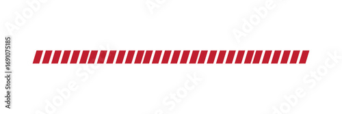 Slash lines pattern. Border with tilted parallel stripes. Embroidery ornament with red slanted stitches on white background. Geometric print for caution tape or barrier. Vector graphic illustration.