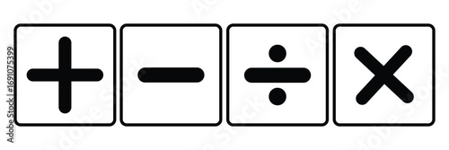  Plus and minus icons set with different thicknesses. Vector. EPS 10
