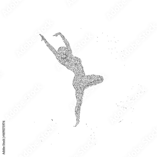 Abstract ballerina dancer pose illustration in black and white for dance art and fitness design ideas