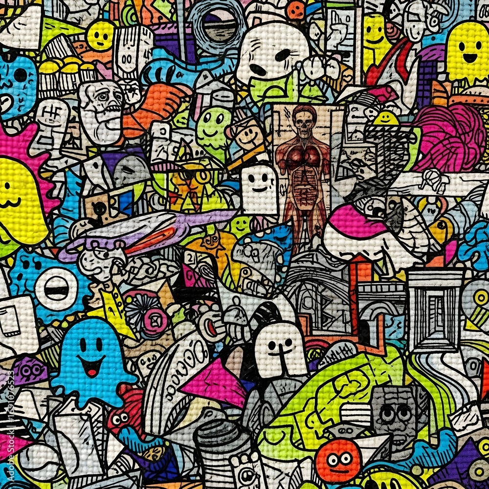 Obraz premium Macro Closeup Textured Fabric Doodlebomb Mixed Media Art