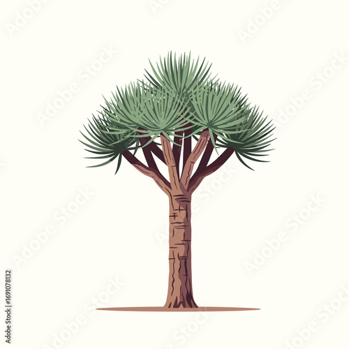 A pixel art illustration of a dracaena draco tree against a light beige background