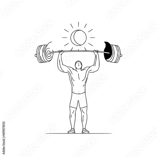 Man lifting barbell weight training exercise workout fitness gym strength training vector illustration design