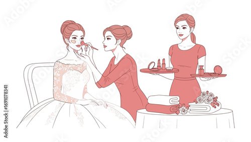 Two women in bathrobes and hair towels receiving a facial treatment with skincare products and mirrors in a spa or home beauty salon setting