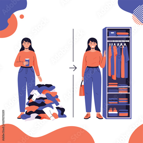 Organizing a wardrobe decluttering closet and tidying clothing storage solutions