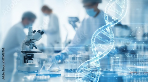Laboratory scientist uses microscope to study DNA