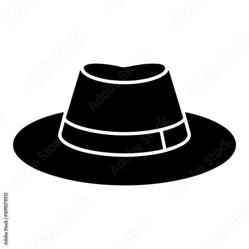 Classic black fedora hat silhouette with white band emblematic of vintage style and sophistication vector