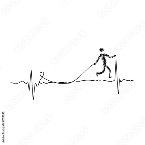 Running heartbeat illustration for health and fitness cardio exercise training and wellness concept art design