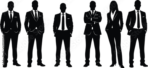Business Silhouettes of Men and Women in Formal Attire, Ideal for Office, Gender Diversity, and Professional Identity Concept Themes