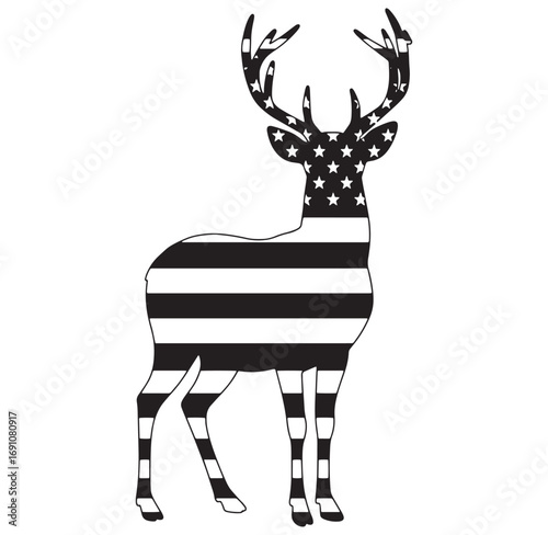 American flag deer silhouette representing patriotism and independence on a clean white background