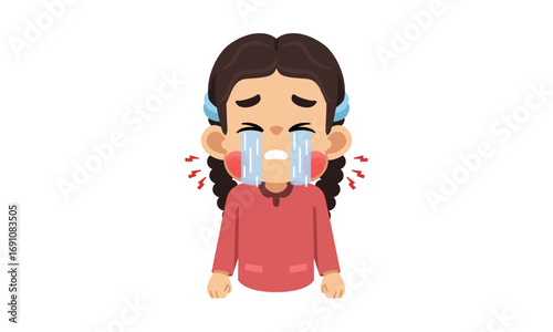Illustration of a young girl with brown hair, crying with tears streaming down her face, showing sadness.