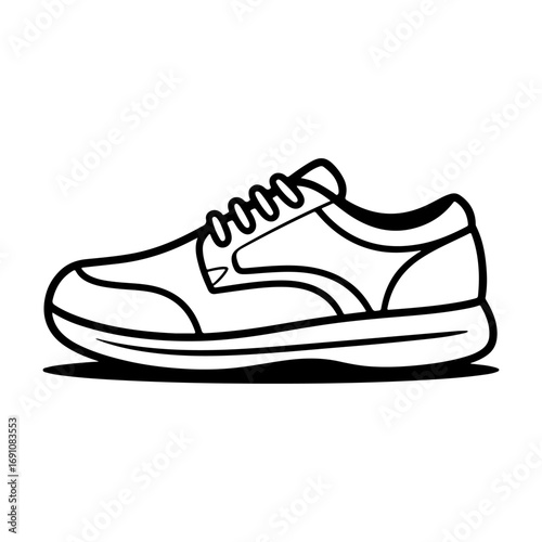 Simple hand drawn black and white line art sneaker shoe for sports and fashion vector