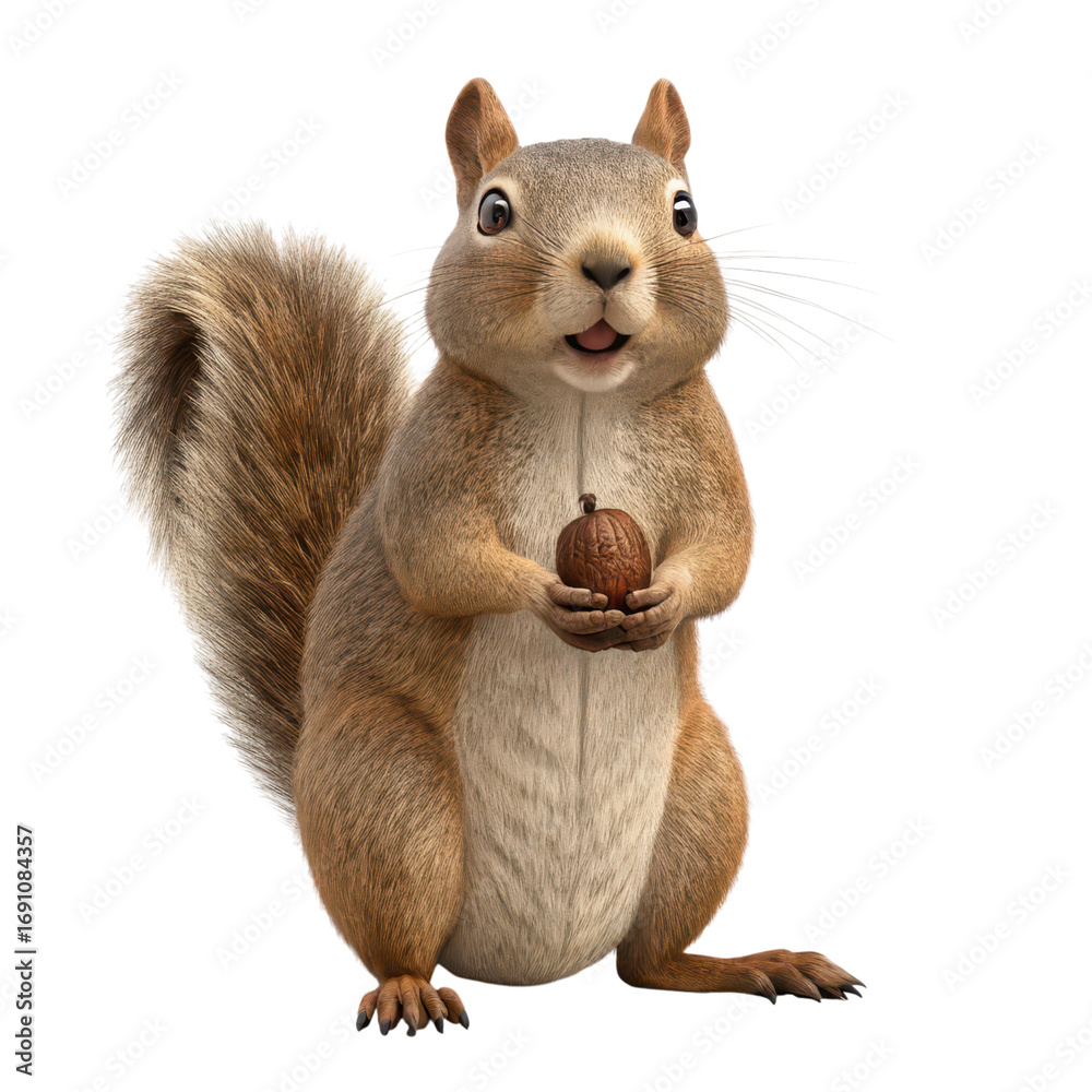 Obraz premium funny animal reactions A happy squirrel holding an acorn in its paws.