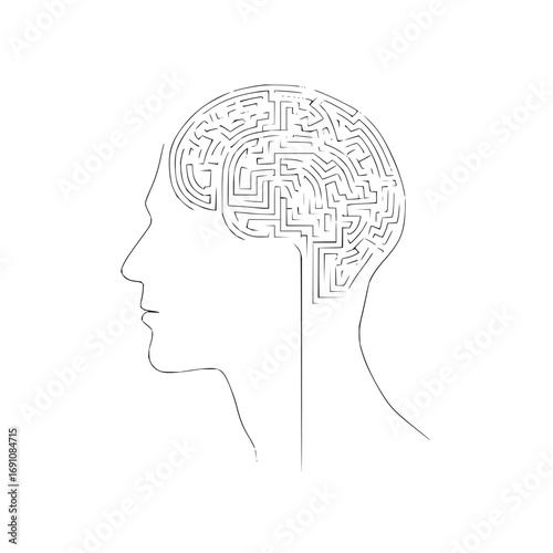 Brain maze concept illustration for problem solving and mental health awareness and cognitive function design
