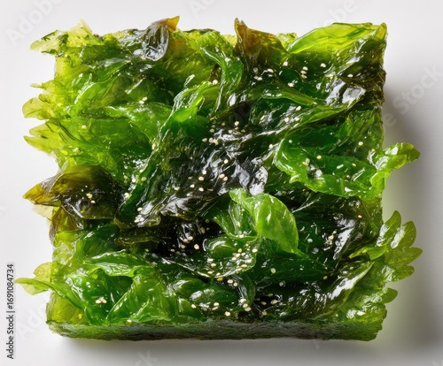 Square block of vibrant green seaweed