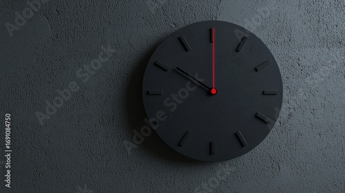 Wallpaper Mural A black clock with red numbers and hands on a gray wall. Torontodigital.ca
