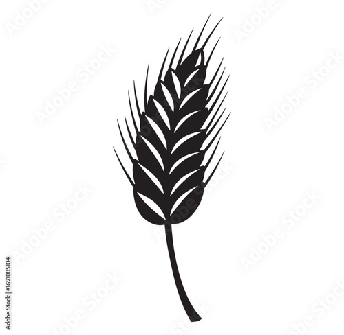 Black and white stylized illustration of a wheat or barley ear isolated on white background