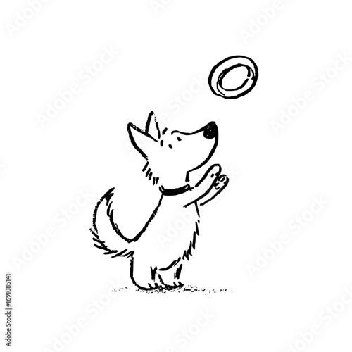 Cartoon dog playing fetch with ring toy vector illustration for pet lovers and dog training enthusiasts