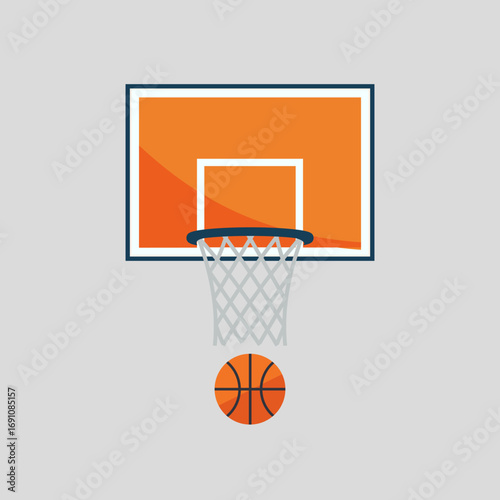 Illustration of Basketball Hoop With Ball on a Simple Gray Background