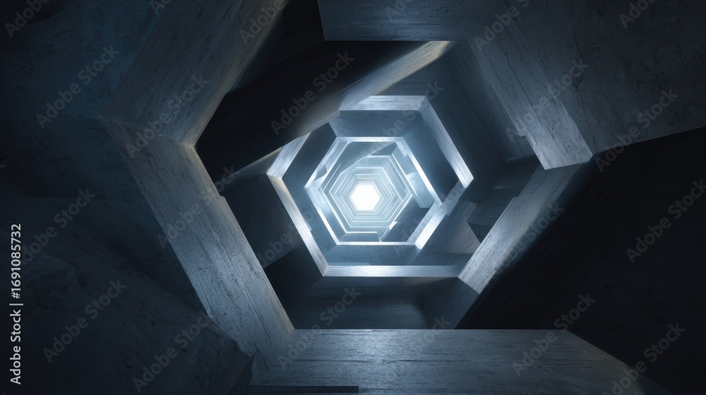 Fototapeta premium Geometric Spiral Tunnel with Soft Light and Concrete Texture
