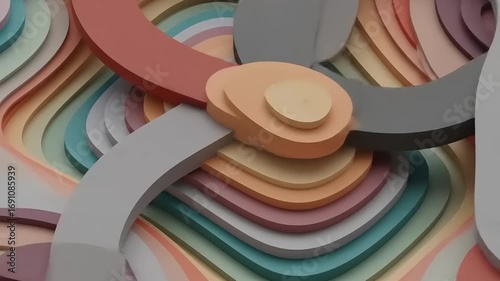 Colorful abstract shapes intertwining in a dynamic composition, creating a playful visual experience