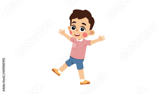 Excited young boy with arms outstretched, joyfully embracing the moment with a wide smile and rosy cheeks, full of life and energy