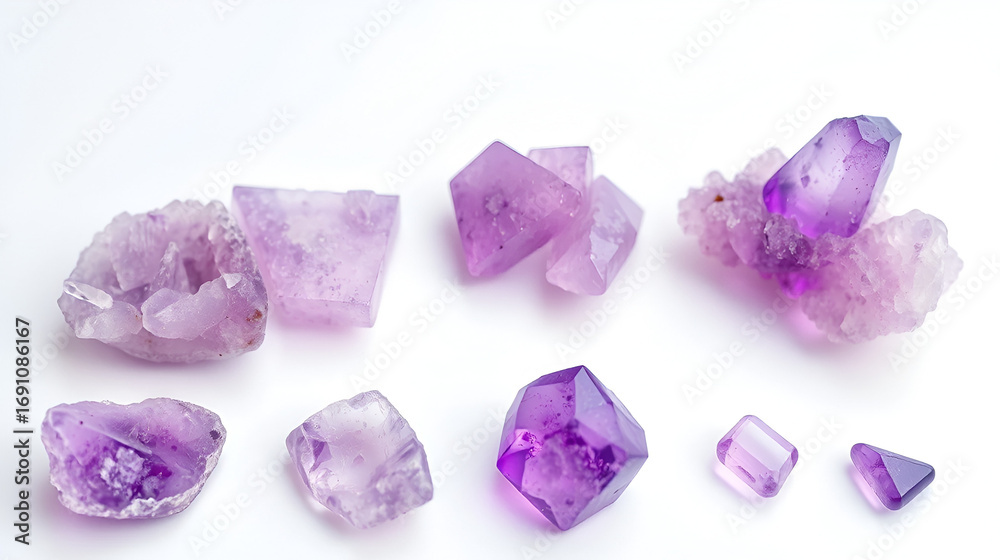 Fototapeta premium amethyst crystals on white background