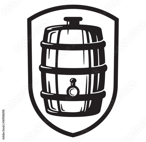 Classic barrel illustration within a shield symbol representing brewing and beverage production