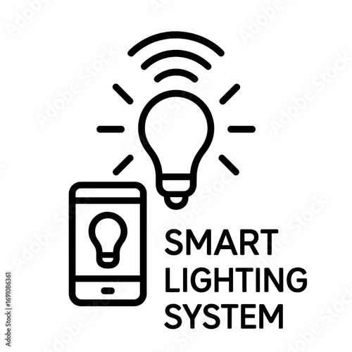 Smart lighting system illustration with smartphone and light bulb