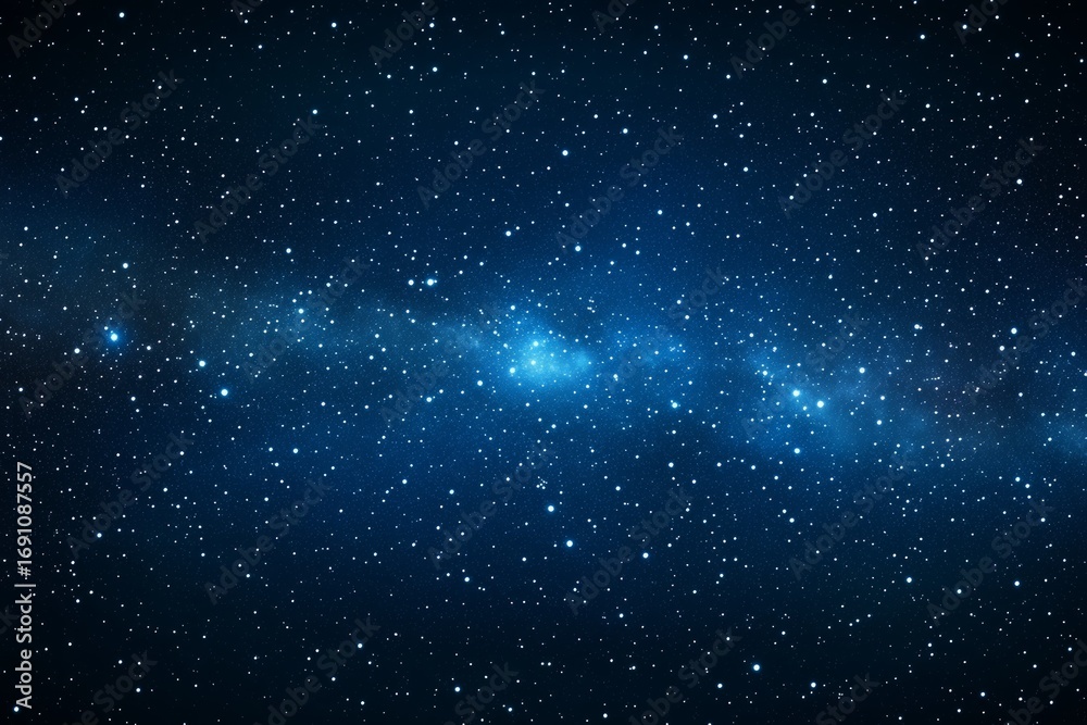 Fototapeta premium Breathtaking Night Sky A Symmetrical Astrophotography Image Showcasing a Stunning Band of Concentrated Starlight with Varying Shades of Blue Creating an Awe-Inspiring Cosmic Landscape