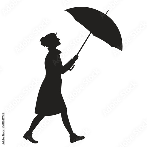Woman holding umbrella sideways