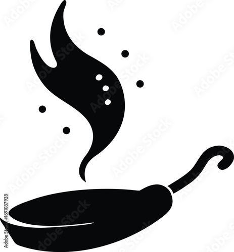 Stylized Chili Pepper Silhouette with Delicate Leafy Branches on White Background spice food