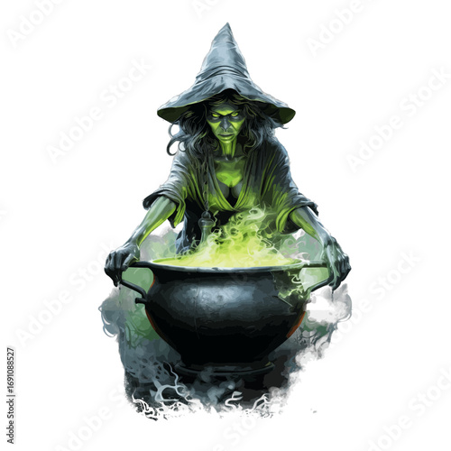 halloween witch with hat making potion