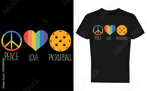 Retro peace love pickleball text design with a classic silhouette of a pickleball player in action perfect for sports enthusiasts and apparel