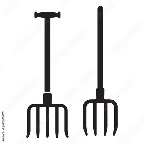 Pitchfork and garden fork farming hand tool silhouette icon vector illustration