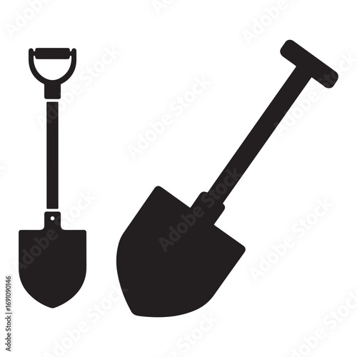 Shovel and spade farming hand tool silhouette icon vector illustration