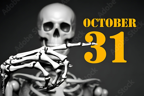 Skeleton Holding October 31st Calendar – Halloween Date Reminder with Spooky Atmosphere