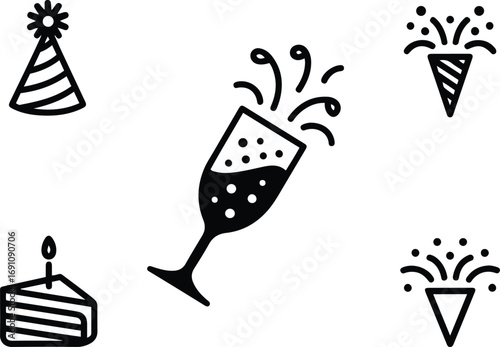 Vibrant celebration icon set with festive elements and bold colors