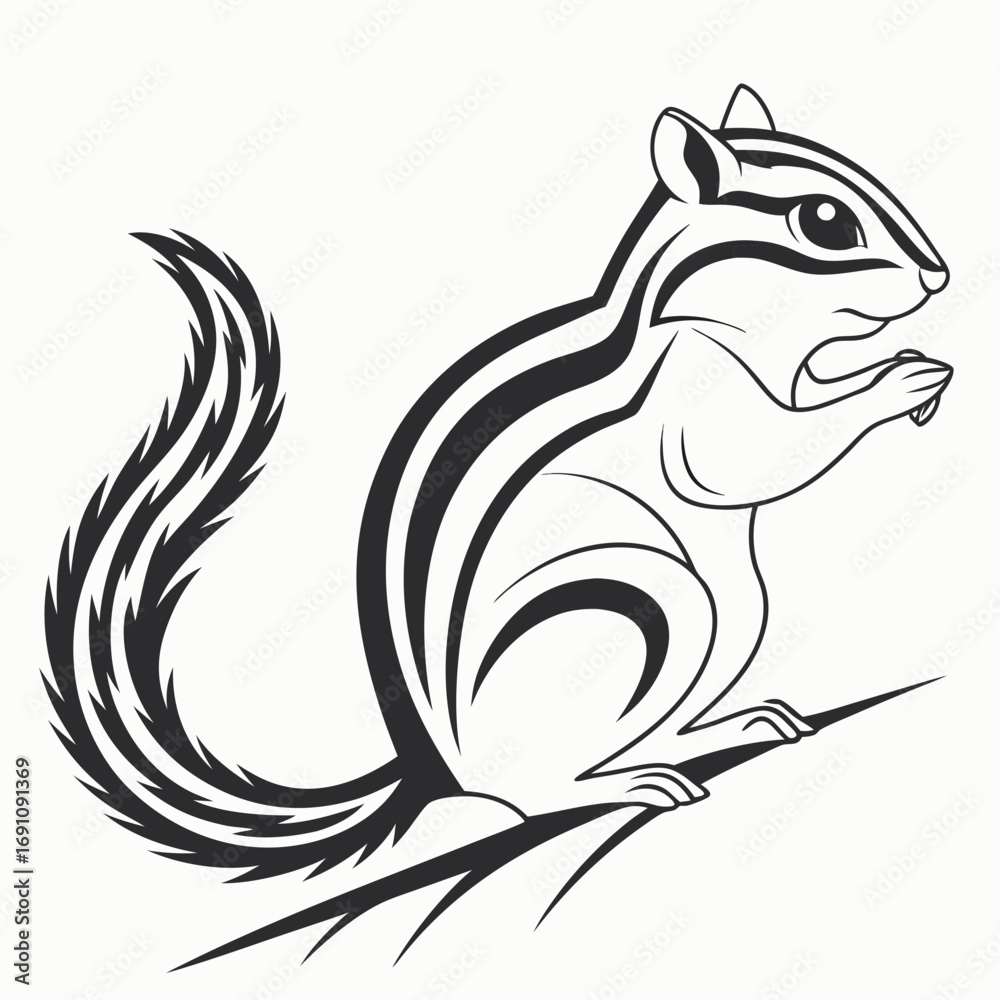 custom made wallpaper toronto digitalStylized black and white illustration of a chipmunk sitting on a branch holding food