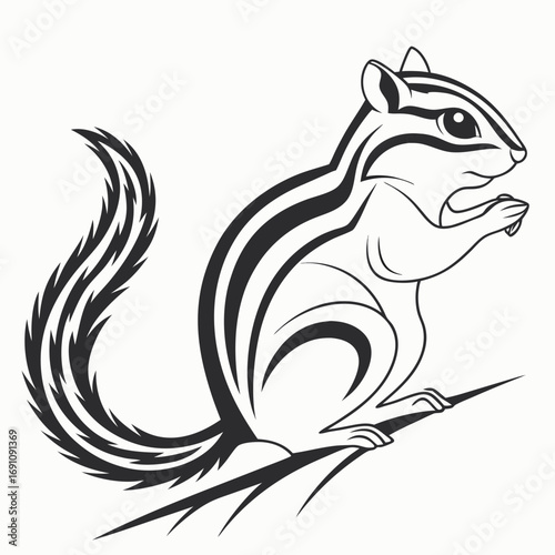 Wallpaper Mural Stylized black and white illustration of a chipmunk sitting on a branch holding food Torontodigital.ca