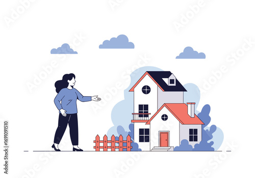 Woman showing house real estate agent presenting new home property listing