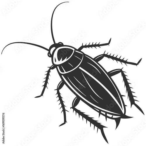 Stylized illustration of a dark cockroach on a white background