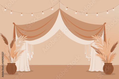 a bohemian chic backdrop with macrame and natural 