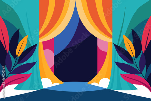 a bold abstract art backdrop with drapes featuring