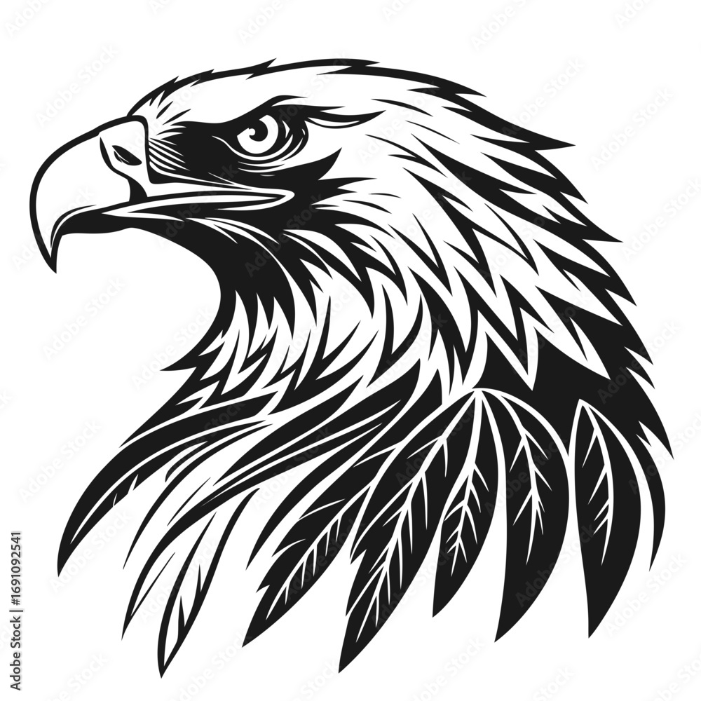 Fototapeta premium Stylized black and white eagle head profile illustration