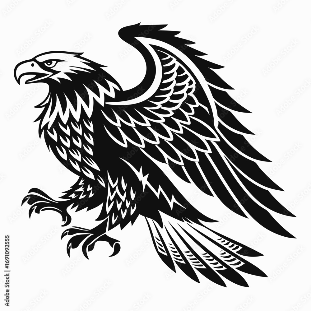 Obraz premium Stylized black eagle silhouette with wings spread wide