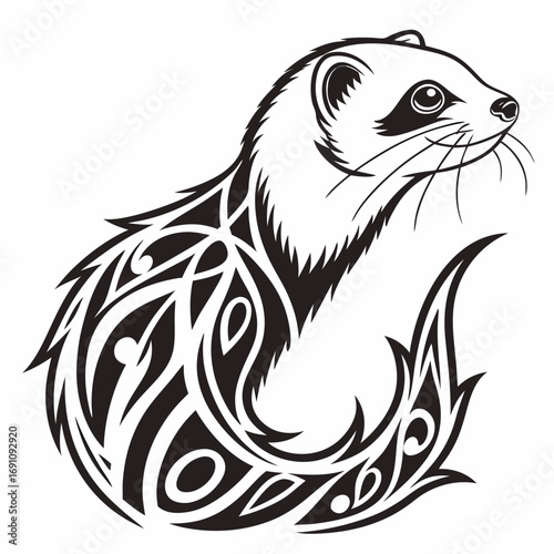Tribal ferret illustration with ornate tail design