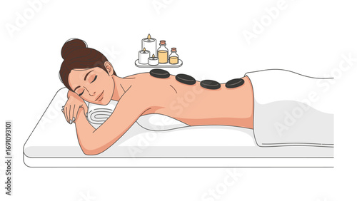 Relaxing spa scene with a woman receiving a facial treatment while another woman offers a tray of spa products and a third woman stands by