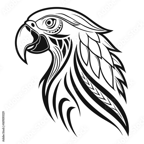 Tribal parrot head tattoo design black and white