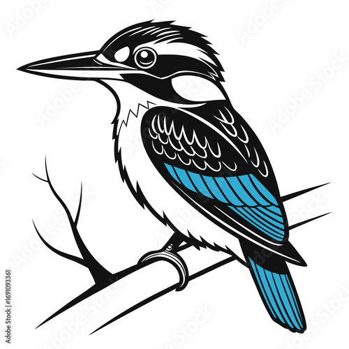 Stylized illustration of a kookaburra bird perched on a branch